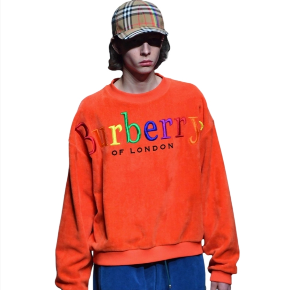 Burberrys Archive Logo Toweling Sweatshirt Size M Orange Rainbow $699 Unisex
